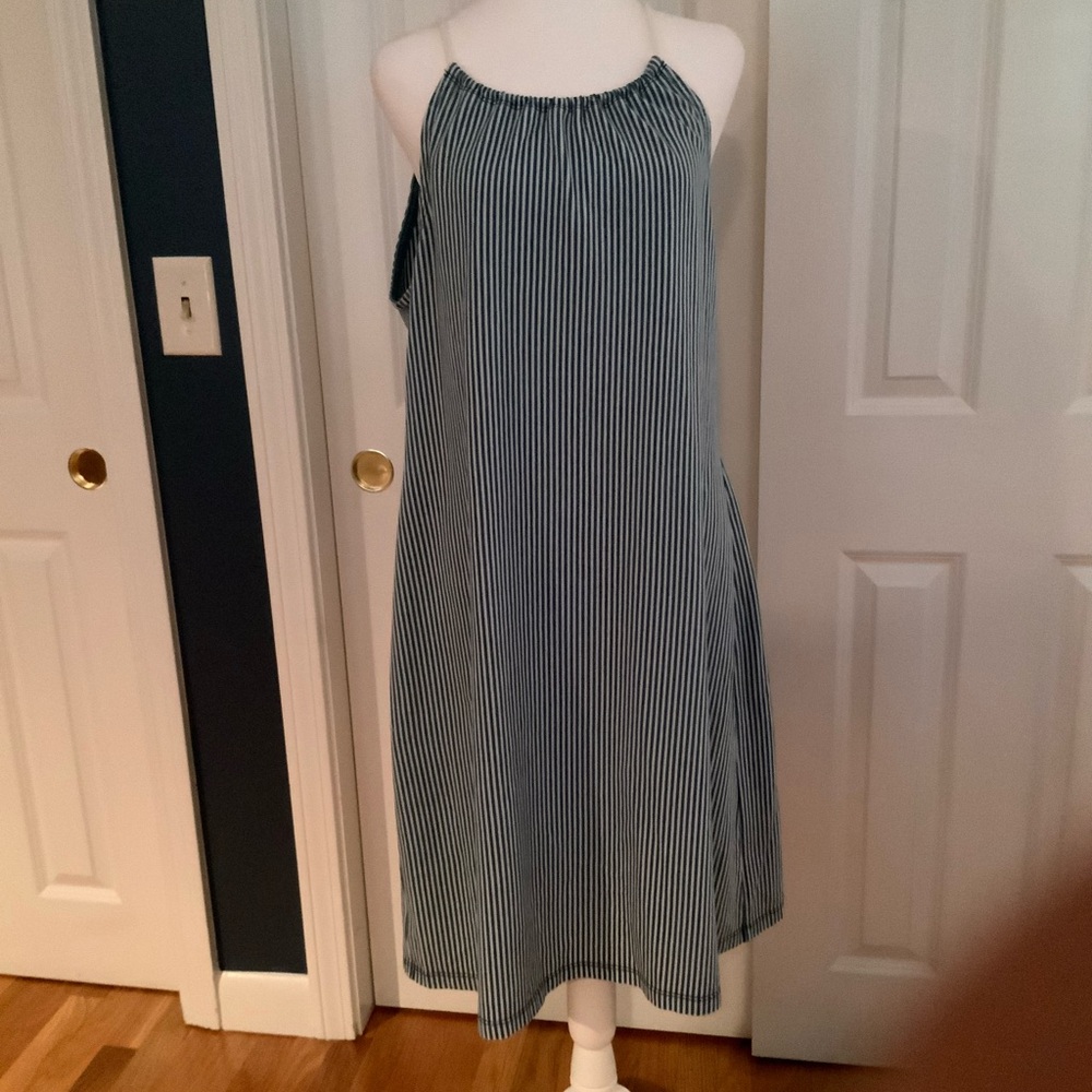 J. McLaughlin Indigo Blue and White Striped Midi Dress